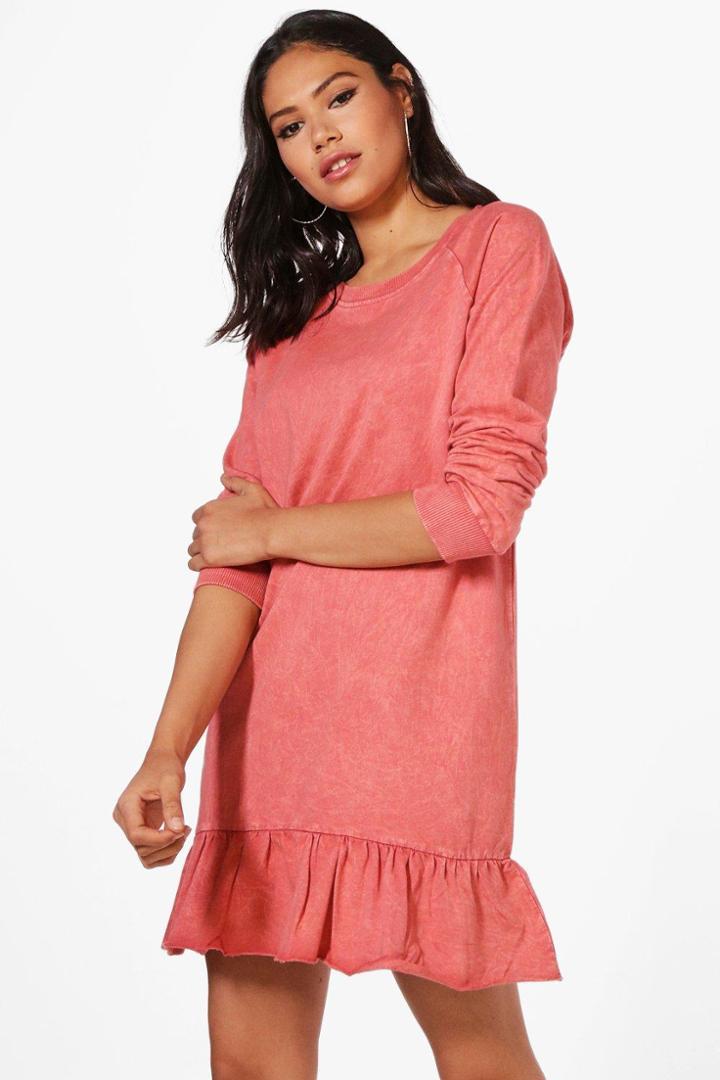 Boohoo Erin Acid Wash Drop Waist Sweat Dress Rose