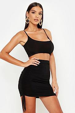 Boohoo Slinky Cami Top And Ruched Mini Skirt