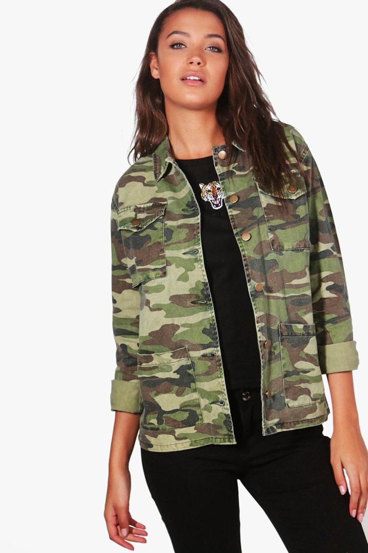 Boohoo Tall Isla Camo Jacket Khaki