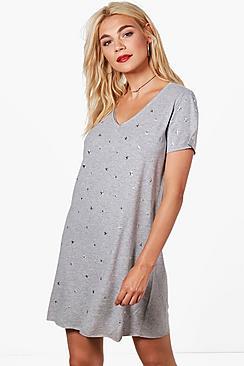 Boohoo Star Studded T-shirt Dress