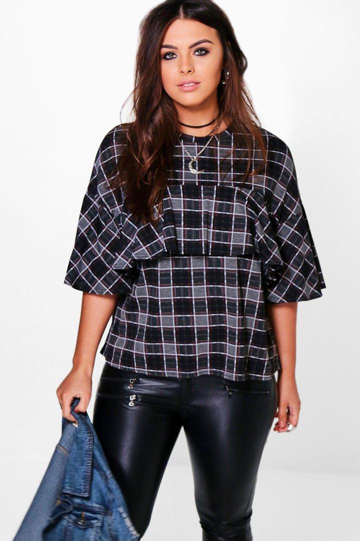 Boohoo Plus Kayleigh Ruffle Check Top Multi