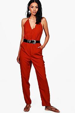 Boohoo Kate Halterneck Harem Jumpsuit