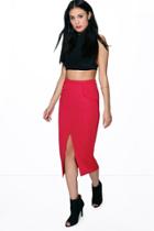 Boohoo Verina Pocket Front Midi Skirt Red