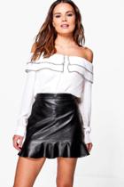 Boohoo Priya Woven Frill Off The Shoulder Top White
