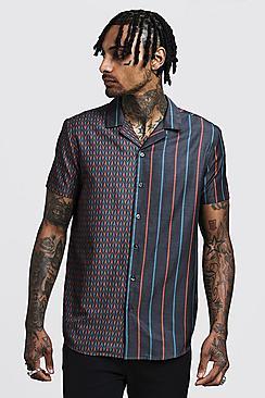 Boohoo Spliced Print Short Sleeve Revere Shirt