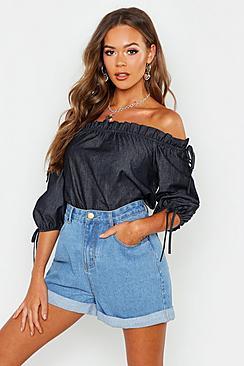 Boohoo Shoulder Detail Tie Chambray Top