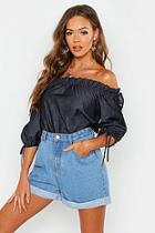 Boohoo Shoulder Detail Tie Chambray Top