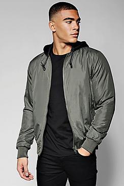 Boohoo Bomber Jacket With Jersey Hood