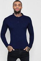 Boohoo Muscle Fit Ribbed Long Sleeve Polo