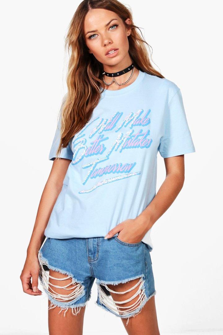 Boohoo Ella Sequin Slogan T-shirt Multi