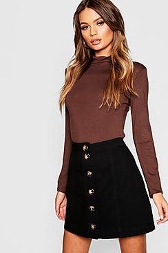 Boohoo Mock Horn Button Denim Skirt
