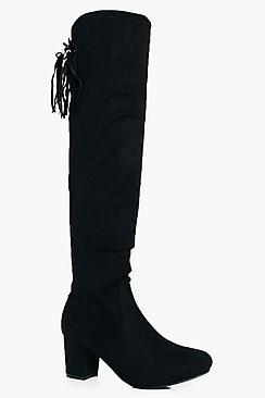 Boohoo Nina Block Heel Tie Back Over The Knee Boot