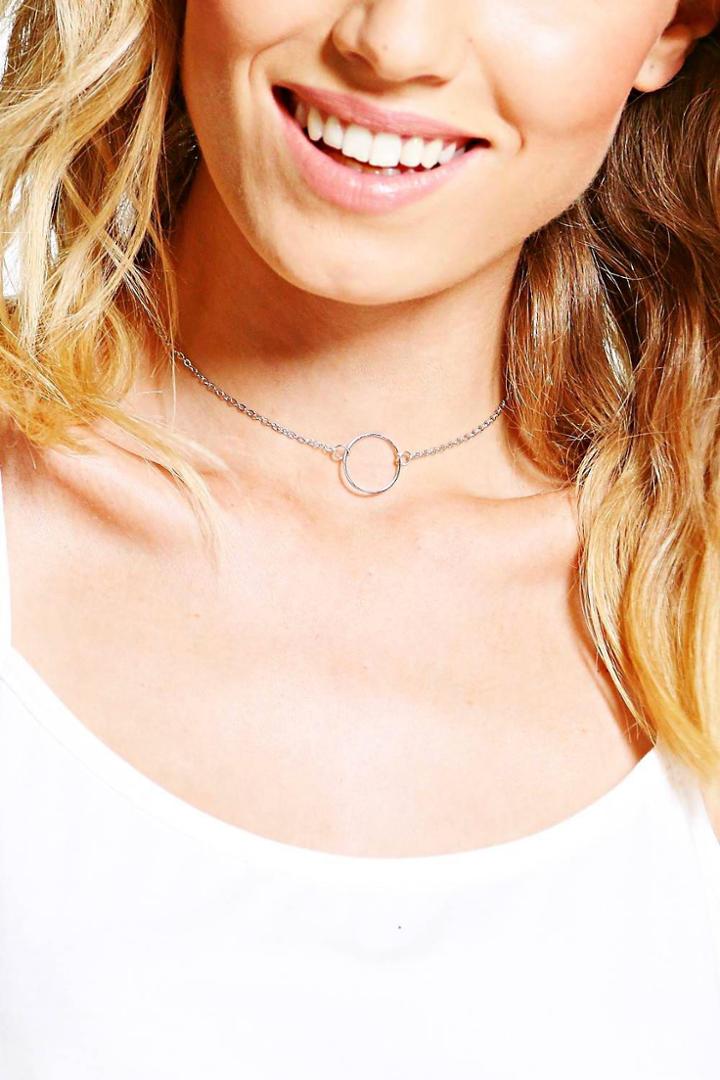 Boohoo Lena Delicate Ring Choker Silver