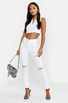 Boohoo Petite White Distressed Skinny Jeans