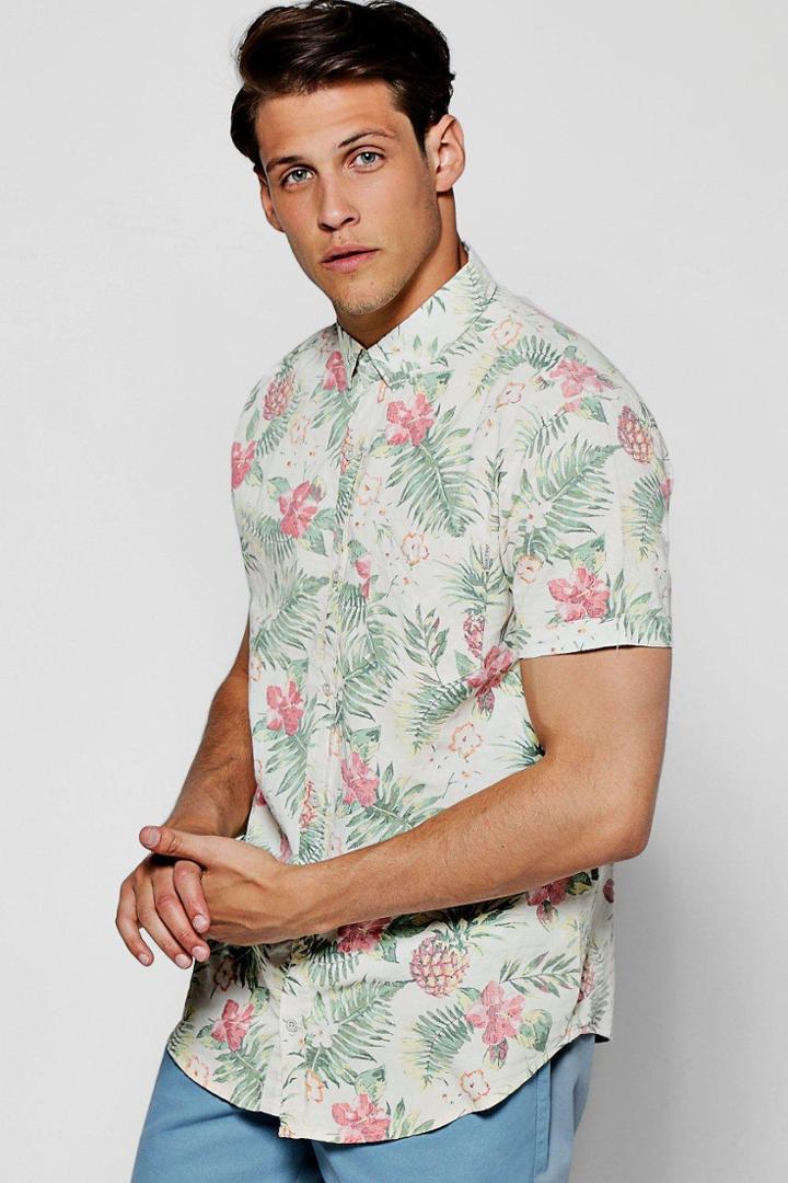Boohoo Pineapple Print Short Sleeve Shirt Green