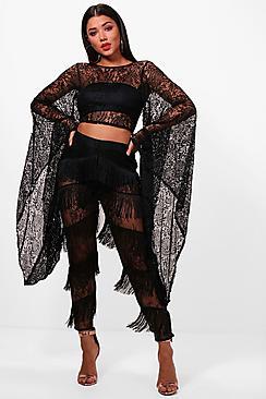 Boohoo Ava Extreme Sleeve Lace Low Back Crop