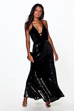 Boohoo Boutique Paola Floor Sweeping Sequin Maxi Skirt