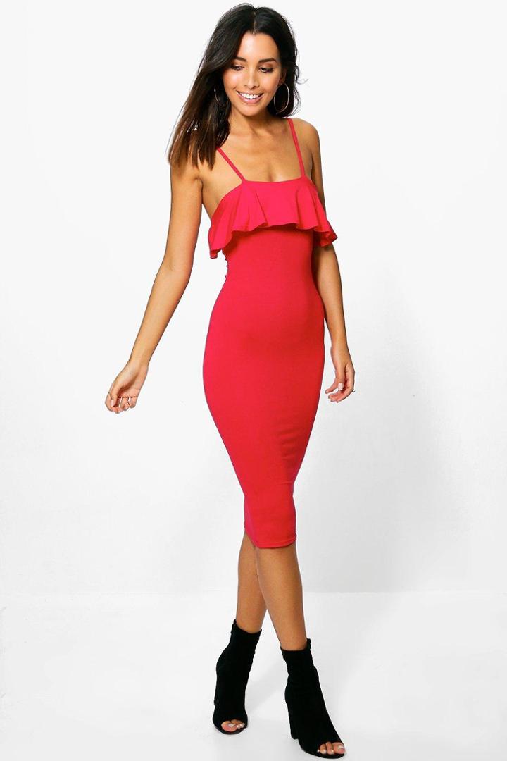 Boohoo Florence Strappy Midi Dress With Ruffles Red
