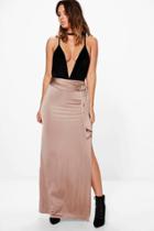 Boohoo Samira O Ring Thigh Split Full Maxi Skirt Sand