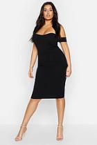 Boohoo Plus Slinky Curved Hem Off Shoulder Dress