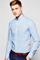 Boohoo Slim Fit Long Sleeve Pin Collar Shirt Blue