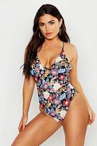 Boohoo Globetrotter Low Lace Up Back Swimsuit