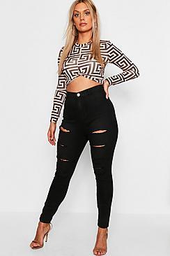 Boohoo Plus Wash Black Slash Rip Jegging