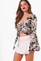 Boohoo Petite Tilly Floral Ruched Front Blouse