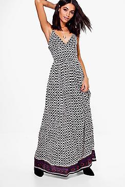 Boohoo Nuala Rope Back Mono Print Maxi Dress