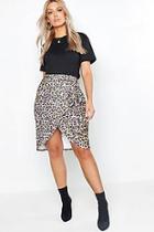 Boohoo Plus Leopard Print Tie Midi Skirt