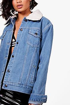 Boohoo Borg Lined Oversized Denim Jacket