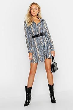 Boohoo Woven Snake Print Shirt Shift Dress