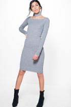 Boohoo Fabienne Choker Detail Knitted Dress Grey