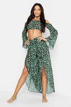 Boohoo Animal Flare Sleeve Bardot Trouser Beach Co-ord