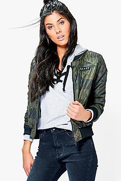 Boohoo Saskia Quilted Camo Print Bomber