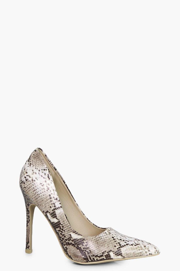 Boohoo Ellie Snake Court Shoes Nude