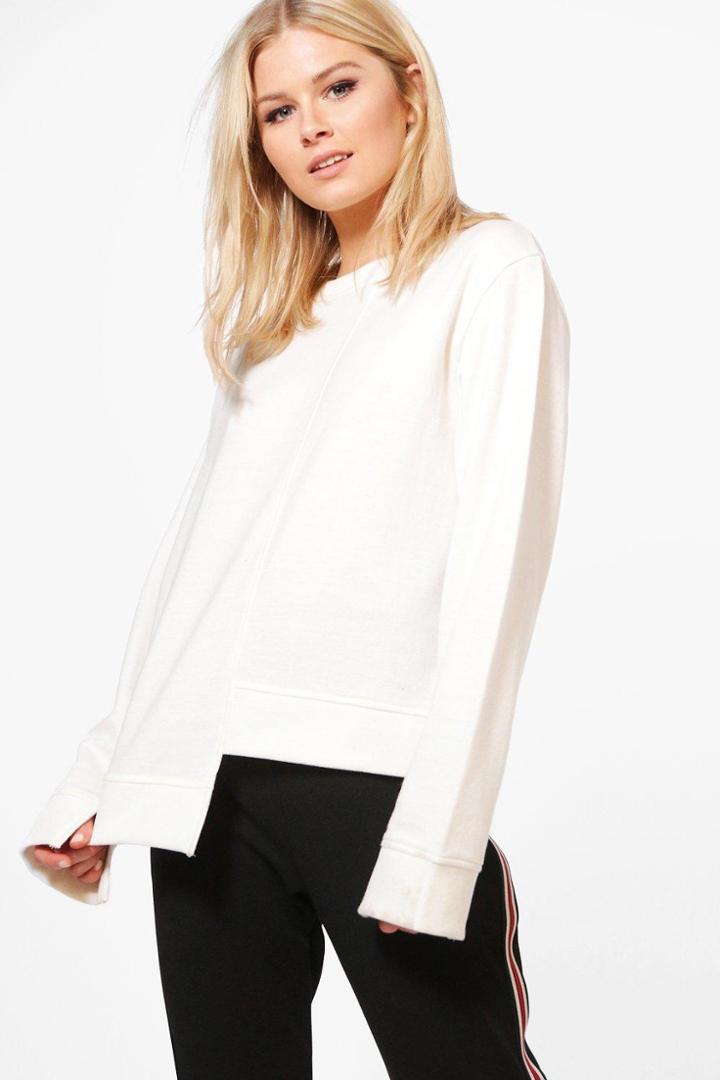 Boohoo Katie Step Hem Oversized Sweat Cream