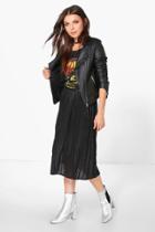 Boohoo Elva Metallic Pleated Midi Skirt Black