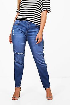 Boohoo Plus Tilly Mid Rise Skinny Ripped Knee Jean