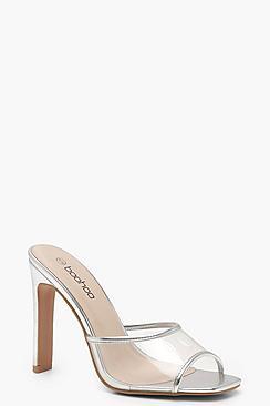 Boohoo Summer Clear Strap Mule Heels