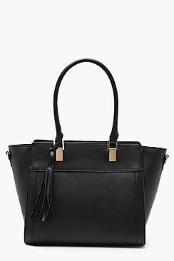 Boohoo Tassel Detail Crosshatch Structured Tote
