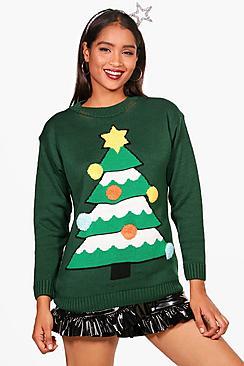 Boohoo 3d Christmas Tree Jumper