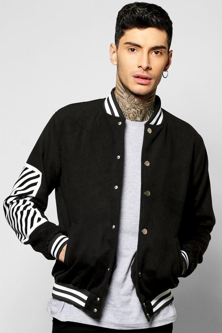Boohoo Melton Oversized Varsity Jacket With Print Black