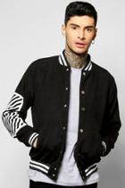 Boohoo Melton Oversized Varsity Jacket With Print Black