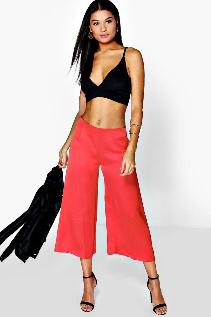 Boohoo Roxie Pleat Front Tailored Culottes Poppy