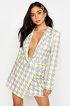 Boohoo Dogtooth Printed Crop Jacket