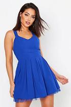 Boohoo Bow Back Pleat Skirt Skater Dress