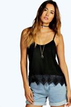 Boohoo Charlotte Crochet Hem Trim Swing Cami Black