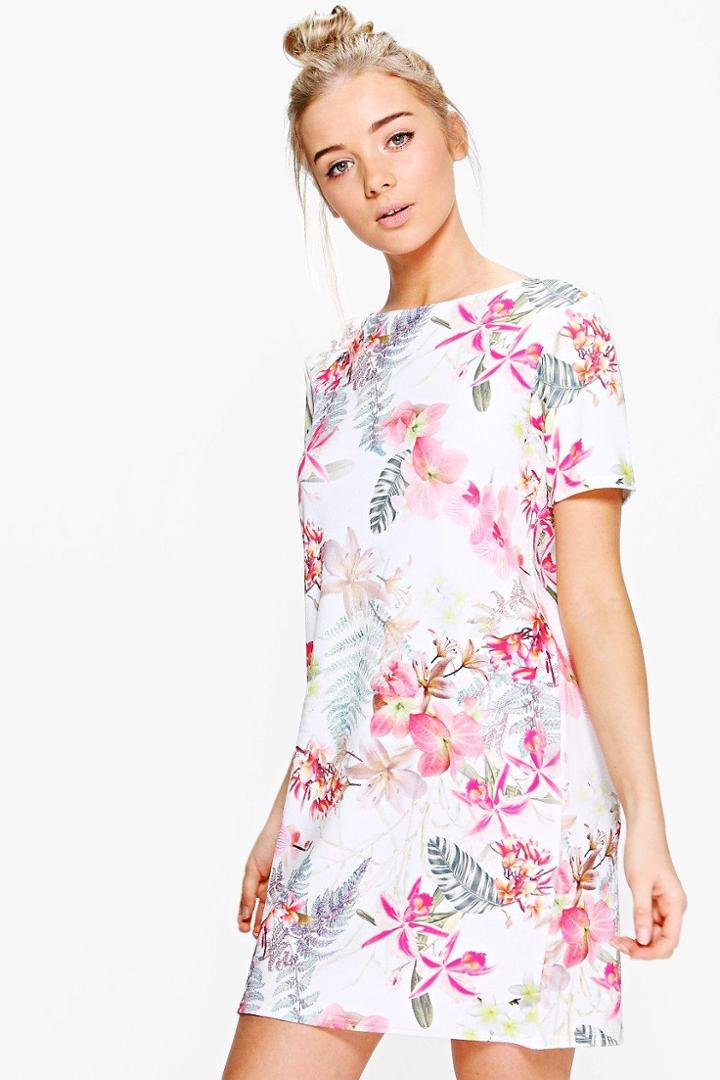 Boohoo Alicia Floral Cap Sleeve Shift Dress Multi