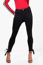 Boohoo Tara Mid Rise Lace-up Eyelet Skinny Jeans